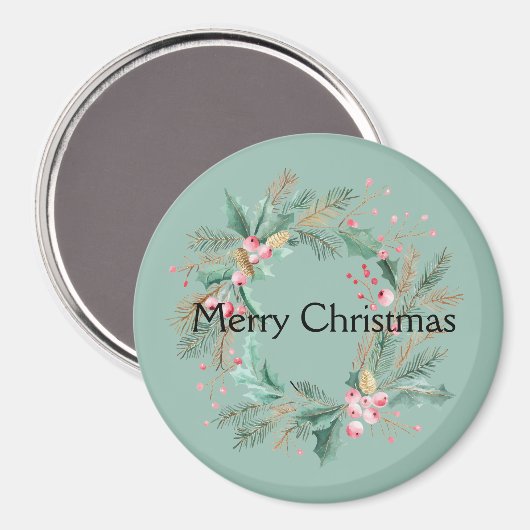 Groene Roze Kerstkrans Magneet (Voorkant / Achterkant)