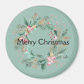 Groene Roze Kerstkrans Magneet (Voorkant)
