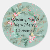Groene Roze Kerstkrans Ronde Sticker (Voorkant)