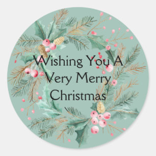 Groene Roze Kerstkrans Ronde Sticker