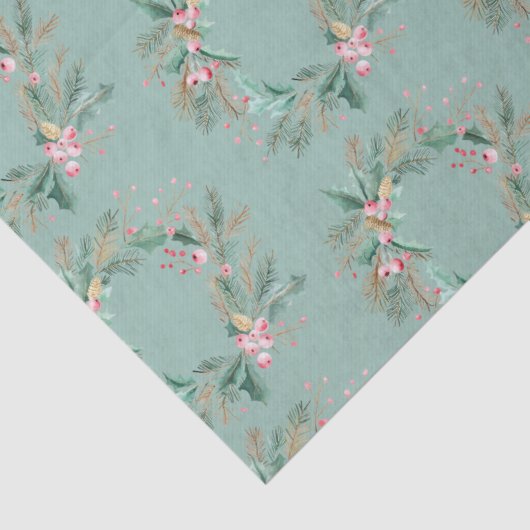 Groene Roze Kerstkrans Tissuepapier (Detail)