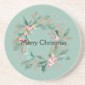 Groene Roze Kerstkrans Zandsteen Onderzetter (Voorkant)