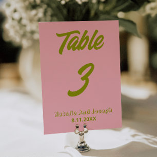 Groene Roze Kleurrijke Funky Trouwtafel Nummer     Kaart