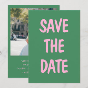 Groene Roze Krachtige Typografie Trouwfoto Save The Date