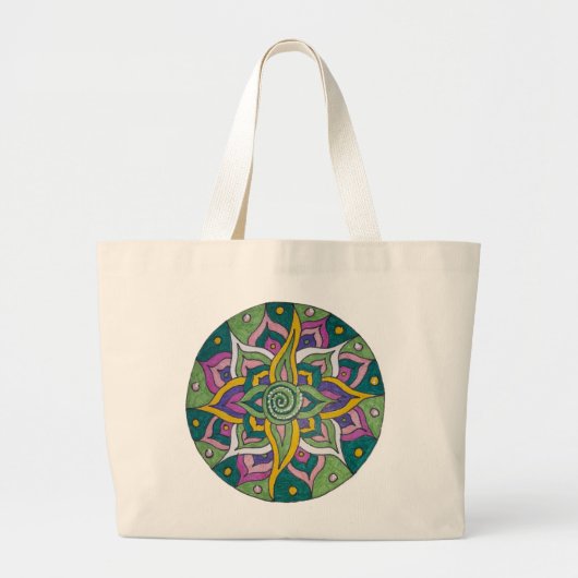 Groene/Roze Lotus Mandala Boodschappentas Grote Tote Bag (Voorkant)