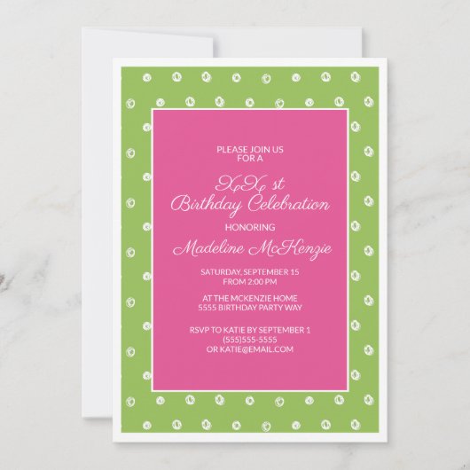 Groene roze met witte Stippen Birthday Party Kaart (Voorkant)