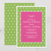 Groene roze met witte Stippen Birthday Party Kaart (Voorkant / Achterkant)
