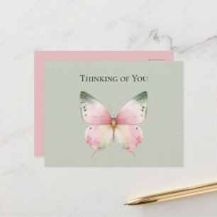 Groene Roze Mint Vlinder Denkend Aan Jou Briefkaart