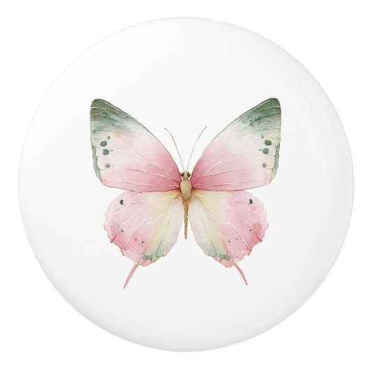 Groene Roze Mint Vlinder Keramische Knop (Voorkant)