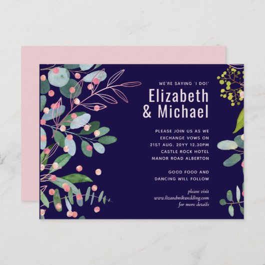 Groene Roze Moderne Trouw Uitnodiging Briefkaart (Voorkant / Achterkant)