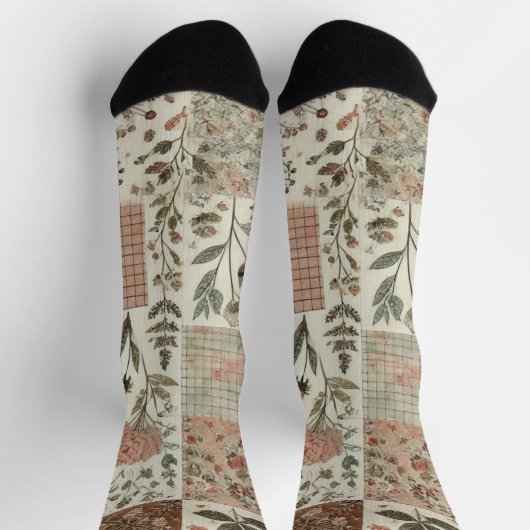 Groene & Roze Patchwork Quilt Rustieke Quilt Boho Sokken (Top)