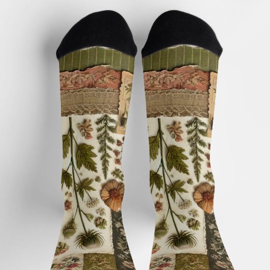 Groene & Roze Patchwork Quilt Rustieke Quilt Boho Sokken (Top)