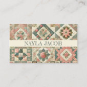 Groene Roze Quilt en Patchwork Handgemaakte Kledin Visitekaartje (Voorkant)