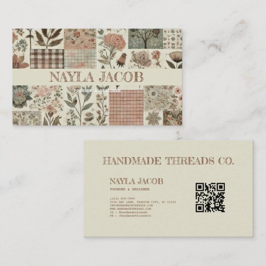 Groene Roze Quilt en Patchwork Handgemaakte Kledin Visitekaartje (Voorkant / Achterkant)