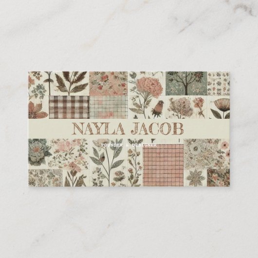 Groene Roze Quilt en Patchwork Handgemaakte Kledin Visitekaartje (Voorkant)