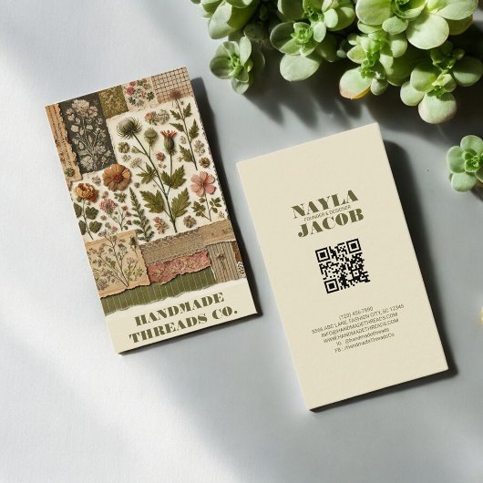 Groene Roze Quilt en Patchwork Handgemaakte Kledin Visitekaartje