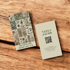 Groene Roze Quilt en Patchwork Handgemaakte Kledin Visitekaartje