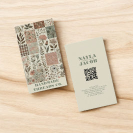 Groene Roze Quilt en Patchwork Handgemaakte Kledin Visitekaartje