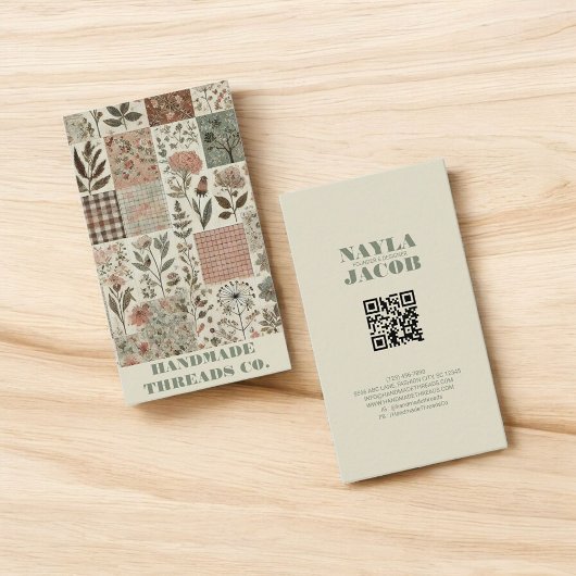 Groene Roze Quilt en Patchwork Handgemaakte Kledin Visitekaartje