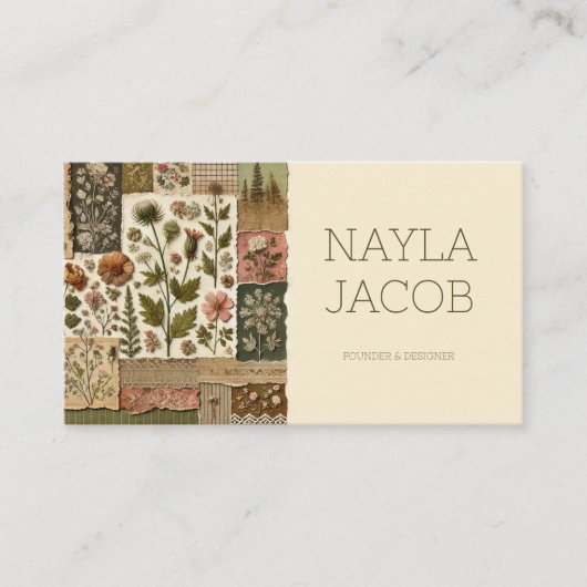 Groene Roze Quilt en Patchwork Handgemaakte Kledin Visitekaartje (Voorkant)