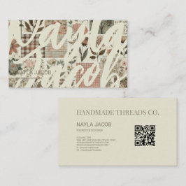 Groene Roze Quilt en Patchwork Handgemaakte Kledin Visitekaartje