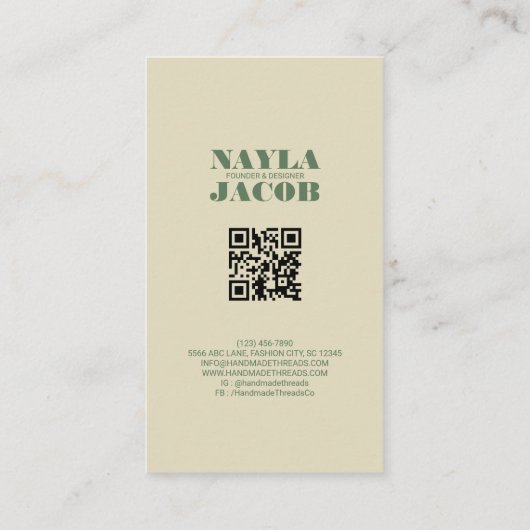 Groene Roze Quilt en Patchwork Handgemaakte Kledin Visitekaartje (Achterkant)