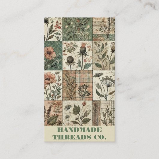 Groene Roze Quilt en Patchwork Handgemaakte Kledin Visitekaartje (Voorkant)