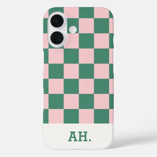 Groene Roze Retro Geruite iPhone 16 hoesje (Achterkant)