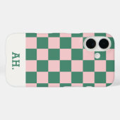 Groene Roze Retro Geruite iPhone 16 hoesje (Achterkant (horizontaal))