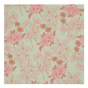 Groene Roze Retro Y2K 70er Bloem Patroon Perfect Poster