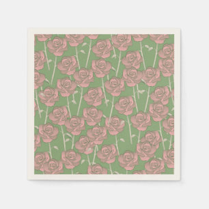Groene Roze Roos Retro Y2K 70er Bloem Patroon Servet