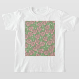 Groene Roze Roos Retro Y2K 70s Bloem Patroon T-shirt