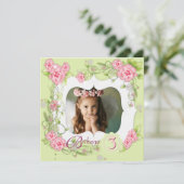Groene Roze Rose Meisjes 3e Verjaardagsfeest Kaart (Staand voorkant)