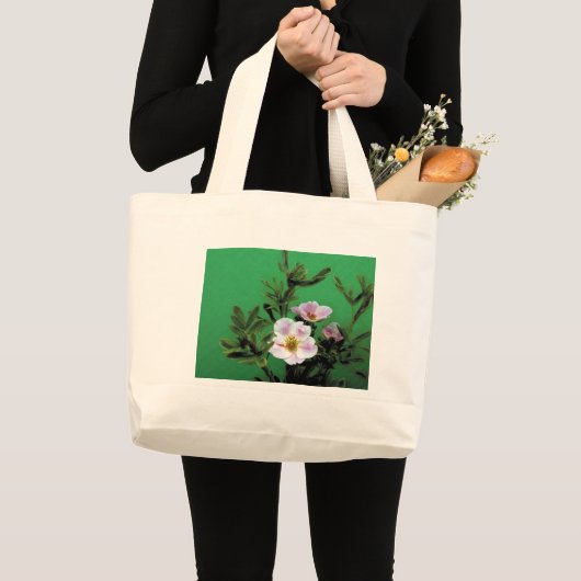 groene roze roze bloemen, Elegant Grote Tote Bag (Voorkant (product))