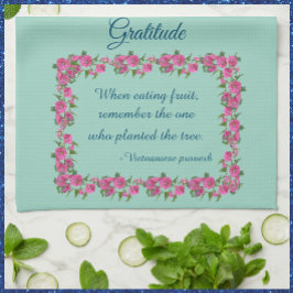  Groene & Roze Rozen Dankbaarheid Theedoek