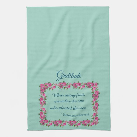  Groene & Roze Rozen Dankbaarheid Theedoek (Verticaal)