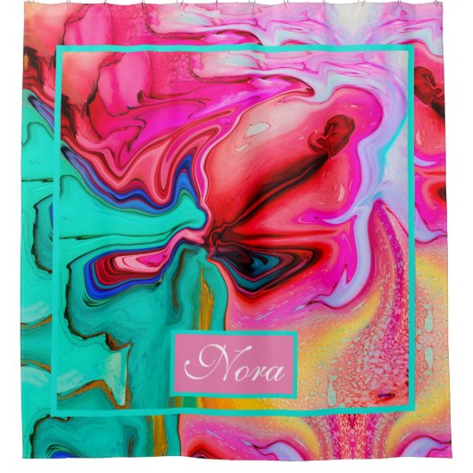 Groene roze, stijlvolle Waterverf marmer personali Douchegordijn (Voorkant)