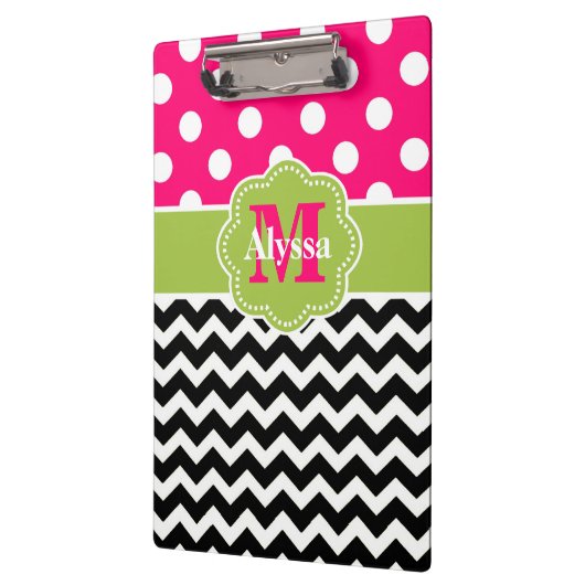 Groene roze Stippen Chevron gepersonaliseerd Klembord (Links)