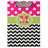 Groene roze Stippen Chevron gepersonaliseerd Klembord (Voorkant)