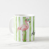 Groene Roze Strepen Flamingo Verjaardag Koffiemok (Voorkant links)