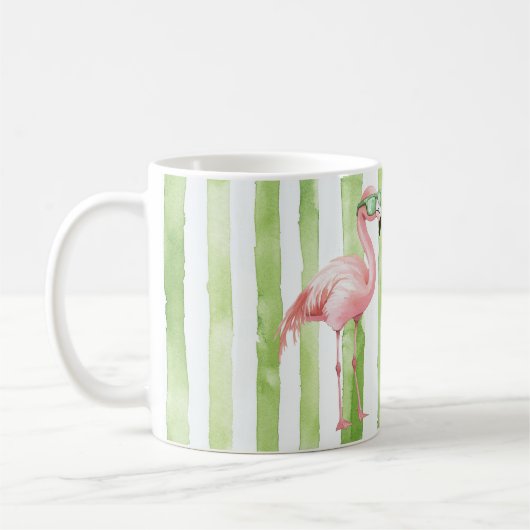 Groene Roze Strepen Flamingo Verjaardag Koffiemok (Links)