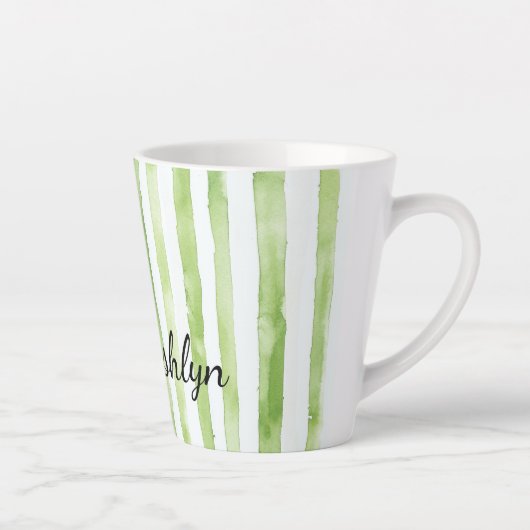 Groene Roze Strepen Flamingo Verjaardag Latte Mok (Rechts)