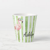 Groene Roze Strepen Flamingo Verjaardag Latte Mok (Voorkant)
