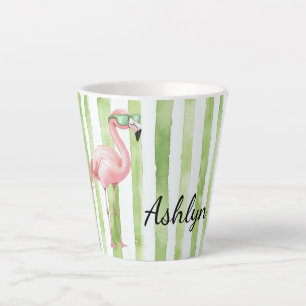 Groene Roze Strepen Flamingo Verjaardag Latte Mok
