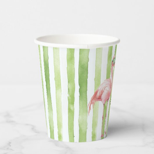 Groene Roze Strepen Flamingo Verjaardag Papieren Bekers (Rechts)