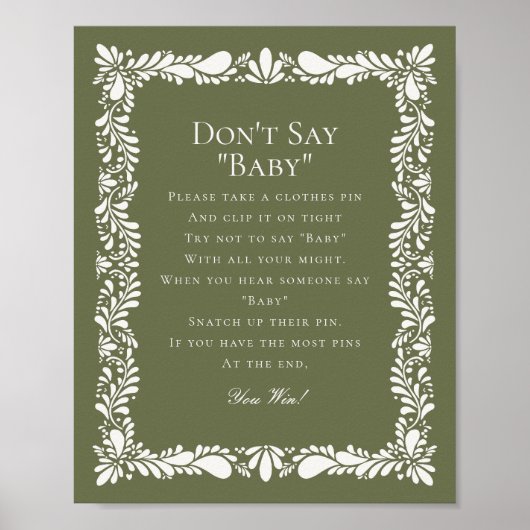 Groene Roze Talavera Tegel Dont Zeg Baby shower Sp Poster (Voorkant)