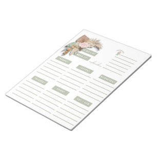 Groene Roze Tan Bloemige Boho Weekplanner Pagina's Notitieblok