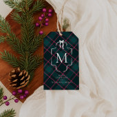 Groene & Roze Tartan | Aangepast monogram kerst Cadeaulabel