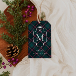 Groene & Roze Tartan | Aangepast monogram kerst Cadeaulabel