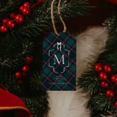 Groene & Roze Tartan | Aangepast monogram kerst Cadeaulabel